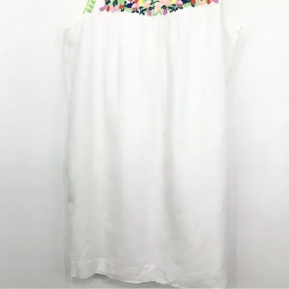 J. Crew Factory Colorful Embroidered White Linen Cotton Blend Sleeveless Dress - Picture 4 of 16
